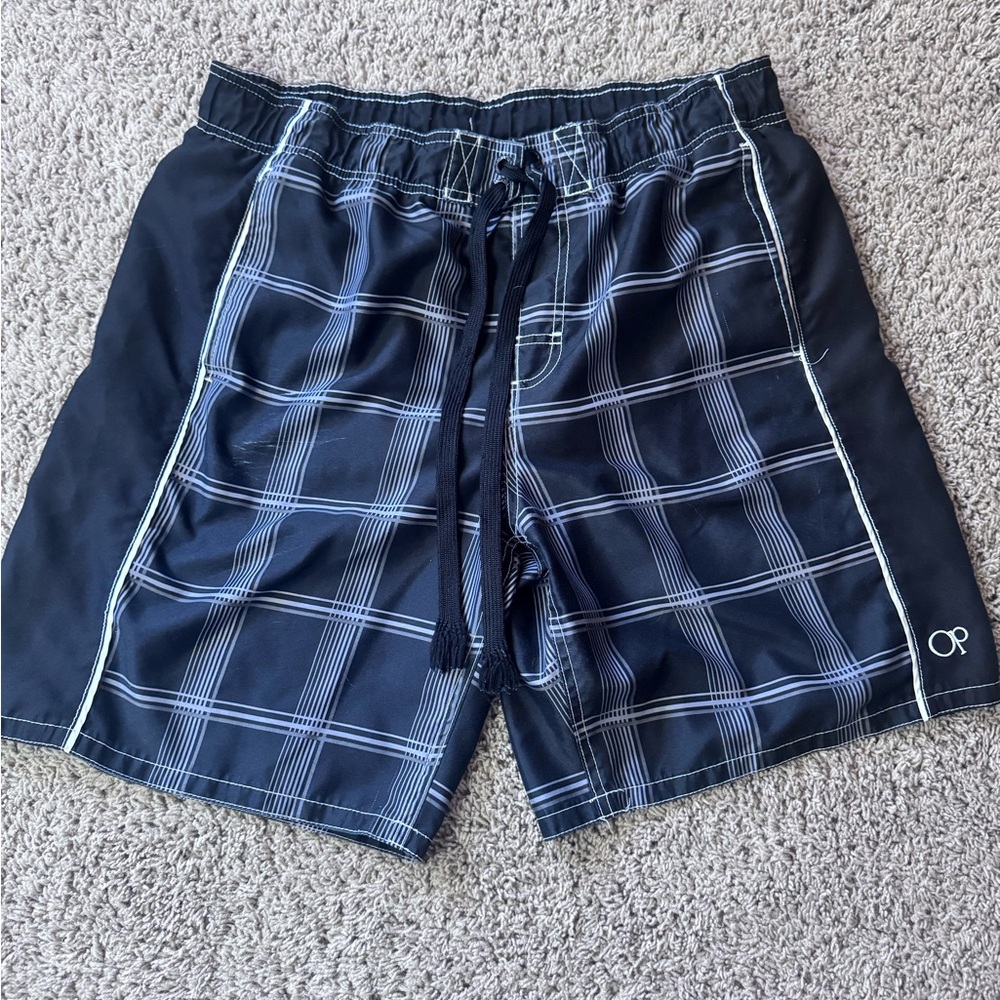 OP Black Plaid Board Shorts with Light Grid